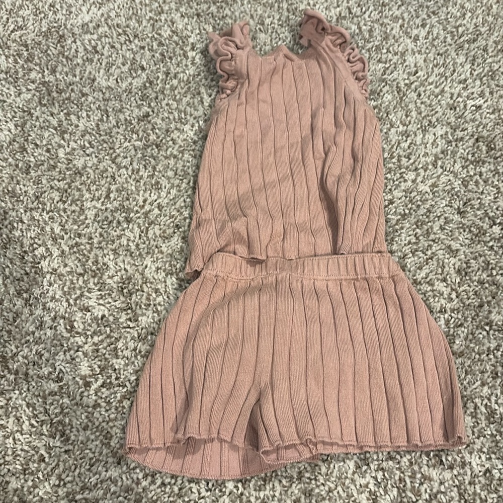 HM Ribbed Sweater Ruffle Romper - Pink 9-12M - Picture 5 of 5